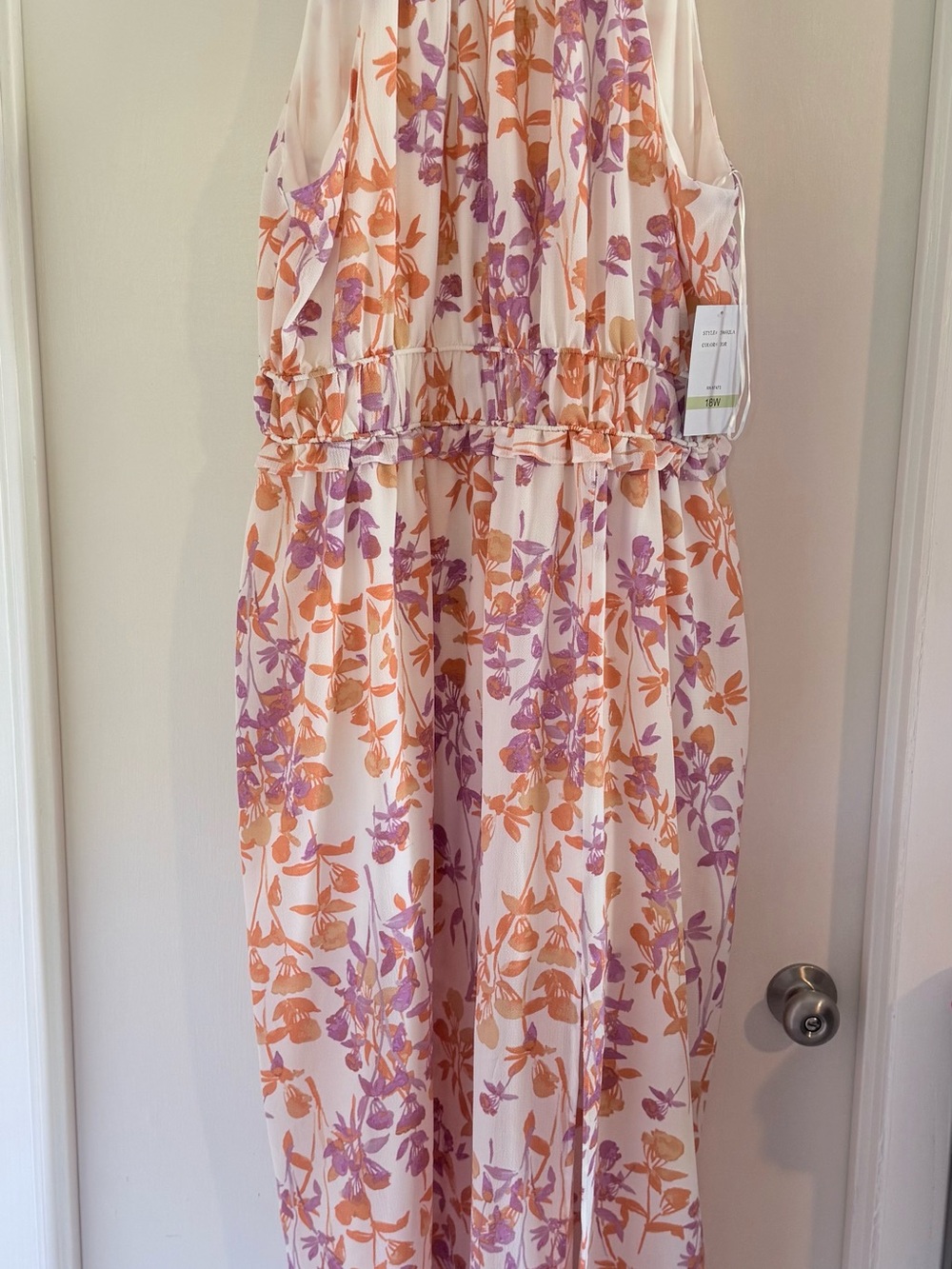 NWT Maison Tara Cream Maxi Dress with Orange & Lavender Floral Print